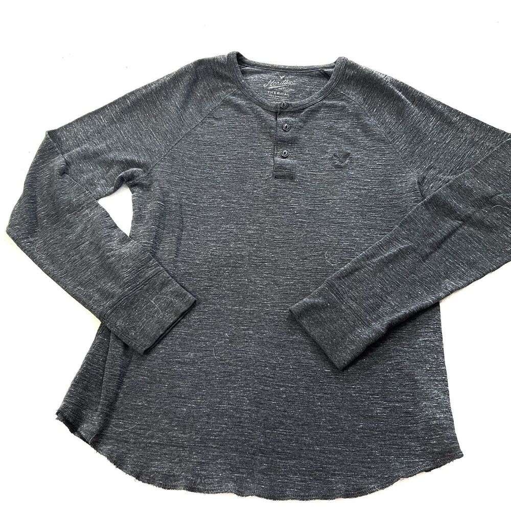 Men’s American Eagle Dark Heather Gray Heritage Thermal Med Long Sleeve Shirt
